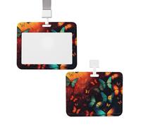 Porte-badge coulissant avec lanière - Porte-carte d'identité vertical - Motif papillon coloré - Étui en plastique avec fenêtre transparente - Pochette de protection pour cartes de crédit pour