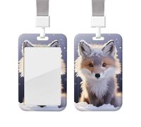 Porte-badge coulissant avec lanière - Porte-carte d'identité vertical - Motif renard mignon en hiver - Pochette de protection en plastique avec fenêtre transparente pour infirmière, officier,