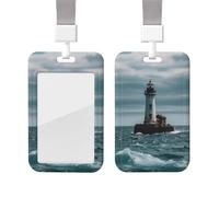 Porte-badge coulissant avec lanière - Porte-carte d'identité vertical - Phare océan - Pochette de protection en plastique avec fenêtre transparente - Pour infirmière, officier, enseignant