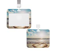 Porte-badge coulissant avec lanière verticale en plastique en forme de cœur romantique pour cartes de plage, pochette de protection avec fenêtre transparente pour cartes d'identité, cartes de crédit