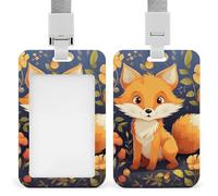 Porte-badge coulissant avec lanière verticale pour carte d'identité, animal mignon, renard, fleur de renard, étui de protection en plastique avec fenêtre transparente pour cartes de crédit pour