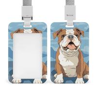 Porte-badge coulissant avec motif de bouledogue anglais sans couture - Porte-badge vertical pour cordon - Étanche - Pour médecin, enseignant, infirmière