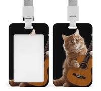 Porte-badge coulissant avec motif de chat jouant de la guitare - Porte-badge vertical pour cordon - Étanche - Pour médecin, enseignant, infirmière