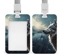 Porte-badge coulissant avec motif loup la nuit - Pour porte-badge vertical - Pour lanière - Étanche - Pour médecin, enseignant, infirmière