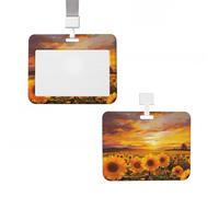 Porte-badge coulissant avec porte-badge vertical en plastique imperméable - Beau champ de tournesol - Pour le travail, le bureau, les médecins, les infirmières