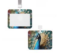 Porte-badge coulissant avec porte-badge vertical en plastique imperméable - Beau paon - Pour le travail, le bureau, les médecins, les infirmières