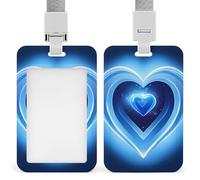 Porte-badge coulissant bleu en forme de cœur vertical avec fenêtre transparente pour permis de conduire et laissez-passer de bureau