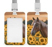 Porte-badge coulissant en forme de cheval de tournesol jaune - Porte-badge vertical pour lanière - Porte-nom étanche - Pour médecin, enseignant, infirmière