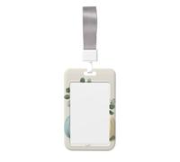 Porte-badge coulissant en plastique rigide avec citrouilles et eucalyptus Bleu clair et blanc