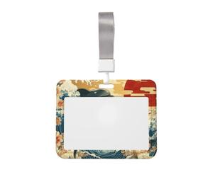 Porte-badge coulissant en plastique rigide avec inscription « Two Dolphins Jumping Japanese Art » - Pour infirmières et bureaux