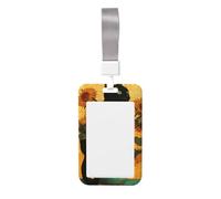 Porte-badge coulissant en plastique rigide avec motif chat assis sur un vase de tournesols pour infirmières et bureau