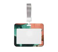 Porte-badge coulissant en plastique rigide avec motif chat tigré orange sur fauteuil bleu sarcelle