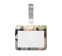 Porte-badge coulissant en plastique rigide avec motif chatons mignons qui regardent les regards sur une clôture en bois pour infirmières ou bureau