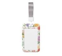 Porte-badge coulissant en plastique rigide avec motif de roses, marguerites, pivoines et feuilles, pour infirmières, bureau
