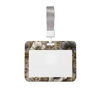 Porte-badge coulissant en plastique rigide avec motif fleurs et feuilles blanches et dorées