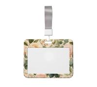 Porte-badge coulissant en plastique rigide avec motif floral vintage rose pâle pour carte de travail, porte-nom pour infirmières, bureau