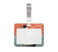 Porte-badge coulissant en plastique rigide avec motif mouette abstraite bohème minimaliste pour infirmières et bureau