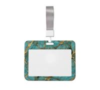 Porte-badge coulissant en plastique rigide avec texture turquoise veines dorées pour cartes de travail, porte-nom pour infirmières et bureau