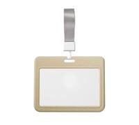 Porte-badge coulissant en plastique rigide jaune uni texturé pour carte de travail, porte-nom pour infirmières et bureau