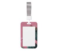 Porte-badge coulissant en plastique rigide motif cactus avec fleurs roses pour cartes de travail, porte-nom pour infirmières et bureau