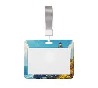 Porte-badge coulissant en plastique rigide pour badge d'identification Motif phare de la côte rocheuse Jaune