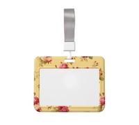 Porte-badge coulissant en plastique rigide pour cartes de travail, porte-badge d'identification pour infirmières et bureau - Aquarelle - Motif grappes de roses sur jaune beurre