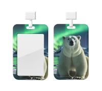 Porte-badge coulissant en plastique vertical pour bureau, aurores boréales, porte-badge ours polaire, étui de protection pour carte d'identité de travail, pour permis de conduire, d'infirmière