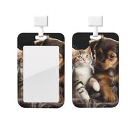 Porte-badge coulissant en plastique vertical pour bureau, chats et chiens mignons jouant un badge, étui de protection pour carte d'identité de travail, pour permis de conduire, d'infirmière