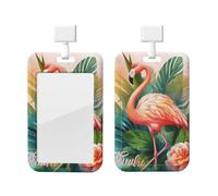 Porte-badge coulissant en plastique vertical pour bureau Flamant rose tropical1_77287715 Porte-badge, étui de protection pour carte d'identité de travail pour permis de conduire, d'infirmière