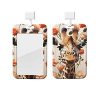 Porte-badge coulissant en plastique vertical pour bureau, girafe debout parmi des fleurs, étui de protection pour carte d'identité de travail, pour permis de conduire, d'infirmière