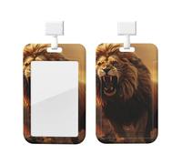 Porte-badge coulissant en plastique vertical pour bureau - Lion rugissant en colère - Étui de protection pour carte d'identité de travail, permis de conduire, d'infirmière