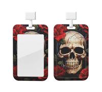 Porte-badge coulissant en plastique vertical pour bureau, motif tête de mort, porte-badge rose rouge, étui de protection pour carte d'identité de travail, pour permis de conduire, d'infirmière