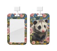 Porte-badge coulissant en plastique vertical pour bureau, opossum et roses, étui de protection pour carte d'identité de travail, pour permis de conduire, d'infirmière