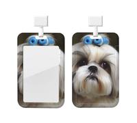 Porte-badge coulissant en plastique vertical pour bureau Shih Tzu - Étui de protection pour carte d'identité de travail pour permis de conduire, d'infirmière