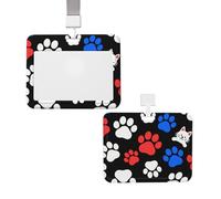 Porte-badge coulissant étanche avec étiquette d'identification - Rouge, bleu, blanc - Pour le travail des pattes de chiens et de chats - Pochette de protection verticale en plastique avec cordons