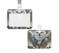 Porte-badge coulissant étanche pour badge d'identification avec porte-nom - Chouette des neiges - Pochette de protection verticale en plastique avec cordons - Joli porte-cartes pour infirmière et
