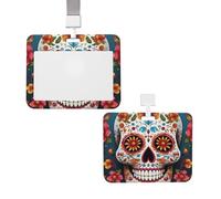 Porte-badge coulissant étanche pour badge d'identification coloré en forme de tête de mort en sucre - Pochette de protection en plastique avec cordons - Joli porte-cartes pour infirmière et