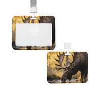 Porte-badge coulissant étanche pour badge d'identification rustique, motif cerf des bois, pochette de protection verticale en plastique avec cordons - Joli porte-cartes pour infirmière et enseignante