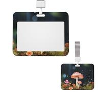 Porte-badge coulissant horizontal en plastique avec fenêtre transparente et champignons colorés - Étui de protection en plastique rigide pour cartes de crédit pour bureau