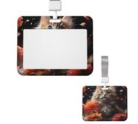 Porte-badge coulissant horizontal en plastique avec fenêtre transparente - Images de chats et de fleurs - Étui de protection en plastique rigide pour cartes de crédit pour bureau