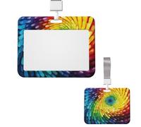 Porte-badge coulissant horizontal en plastique avec fenêtre transparente - Porte-badge arc-en-ciel en plastique rigide - Protection pour cartes de crédit - Pour bureau