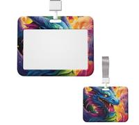 Porte-badge coulissant horizontal en plastique avec fenêtre transparente - Porte-badge coloré de dragons - Étui de protection pour cartes de crédit - Pour bureau