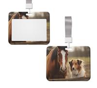 Porte-badge coulissant horizontal en plastique pour badge d'identification de travail, chien, cheval avec fenêtre transparente, porte-carte pour bureau, carte d'identité, carte de crédit pour