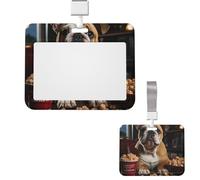 Porte-badge coulissant horizontal en plastique pour bureau, bouledogue pop-corn, étui de protection pour carte d'identité de travail, carte de nom pour permis de conduire, d'infirmière