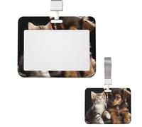 Porte-badge coulissant horizontal en plastique pour bureau, chats et chiens mignons jouant des badges, étui de protection pour carte d'identité de travail, carte de nom pour permis de conduire