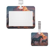 Porte-badge coulissant horizontal en plastique pour bureau, chevaux, nuages rouges, étui de protection pour carte d'identité de travail, pour permis de conduire, d'infirmière