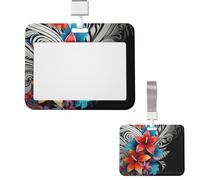 Porte-badge coulissant horizontal en plastique pour bureau décoré avec des motifs floraux tribaux, porte-badges, étui de protection pour carte d'identité de travail, carte de nom pour permis de