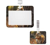 Porte-badge coulissant horizontal en plastique pour bureau, écureuil mignon mangeant des noix, étui de protection pour carte d'identité de travail, pour permis de conduire, d'infirmière