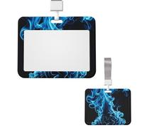 Porte-badge coulissant horizontal en plastique pour bureau - Flamme bleue - Étui de protection pour carte d'identité de travail, carte de nom pour permis de conduire, d'infirmière