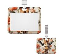 Porte-badge coulissant horizontal en plastique pour bureau, girafe debout parmi des fleurs, étui de protection pour carte d'identité de travail, carte de nom pour permis de conduire, d'infirmière